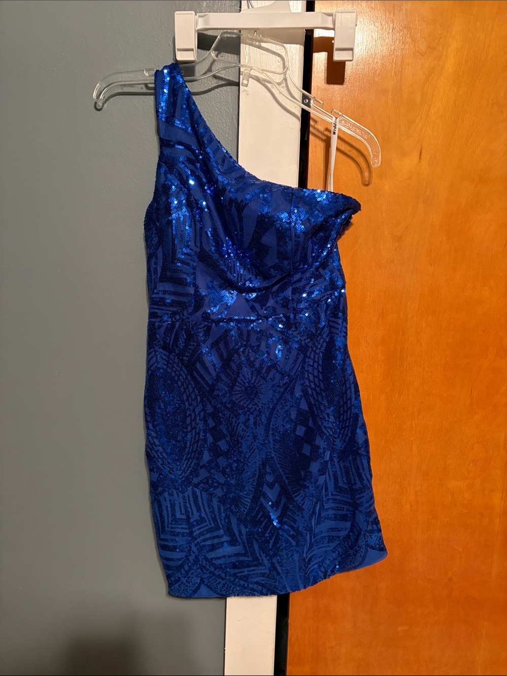 One-Shoulder Royal Blue Sequin Mini Dress